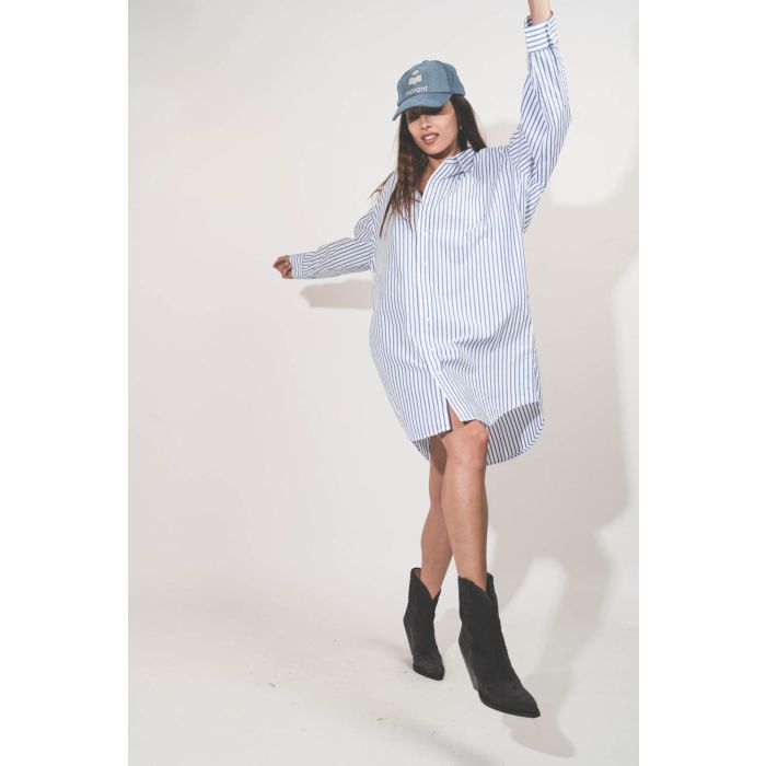 Denimist Robe Chemise Button Front Rayures Bleues