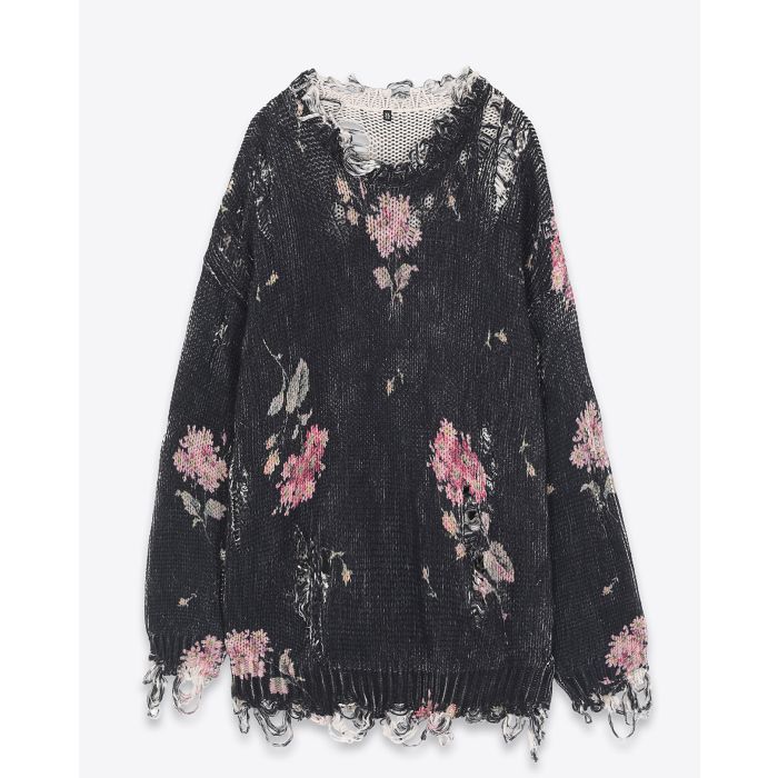 R13 Denim Distressed Oversized Sweater - Floral On Black