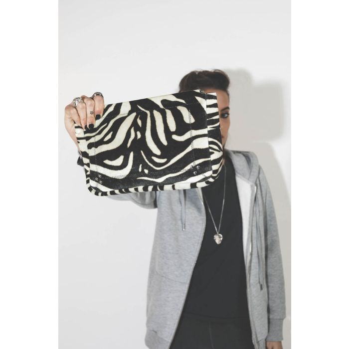 Jérôme Dreyfuss Pochette Clap L – Cuir Velours Zèbre