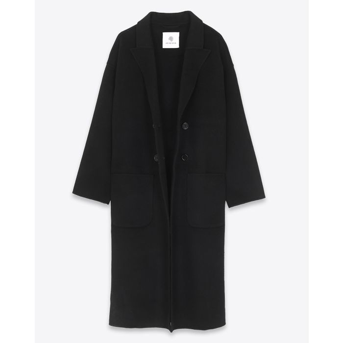 Manteau oversize en laine et cachemire noir Dylan Anine Bing. Face ouvert.