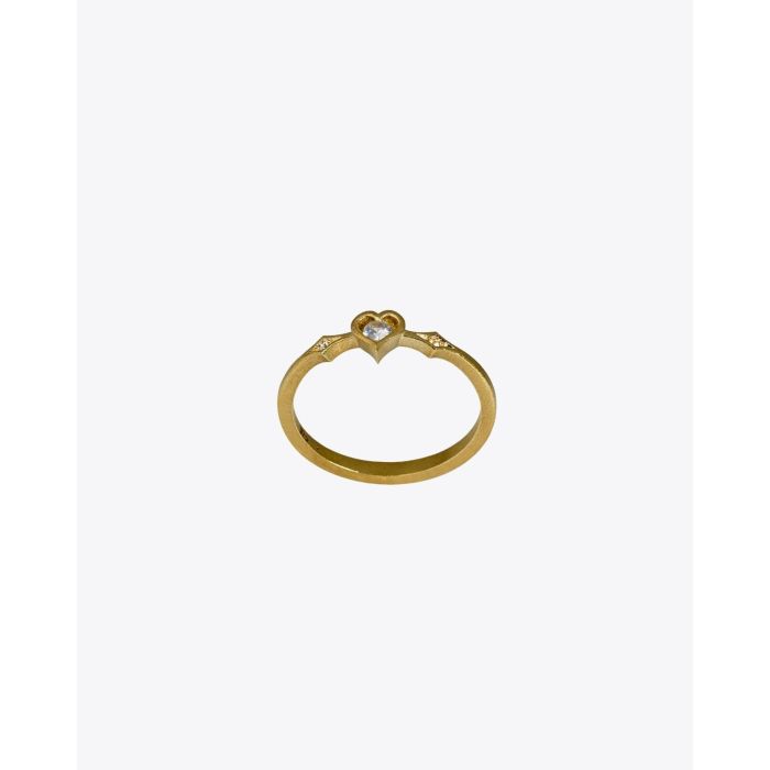 Bague coeur en or jaune 9 carats et saphir blanc Feidt Paris. 