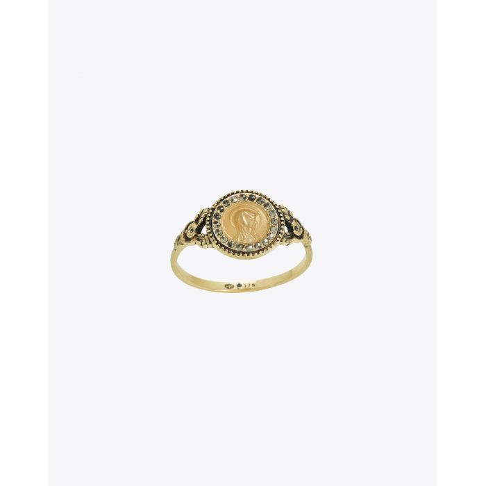 Feidt Bague Madone Médaille Ronde – Or jaune 9k et Saphir Gris