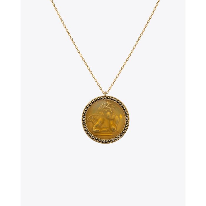 Feidt Collier Ange Raphael Or jaune 9k Résine & Saphirs Grey  - 50 cm 