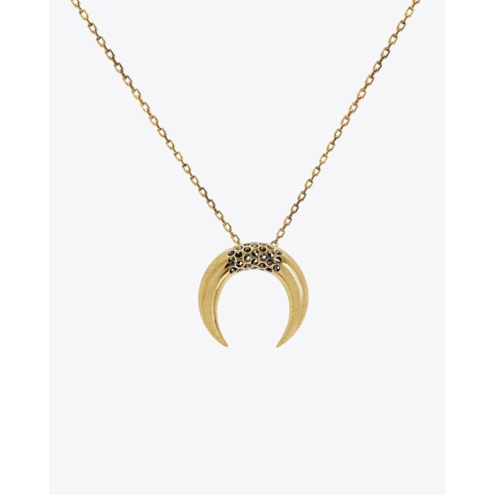 Feidt Collier Petite Corne Lune – Or Blanc 9k Saphirs Grey