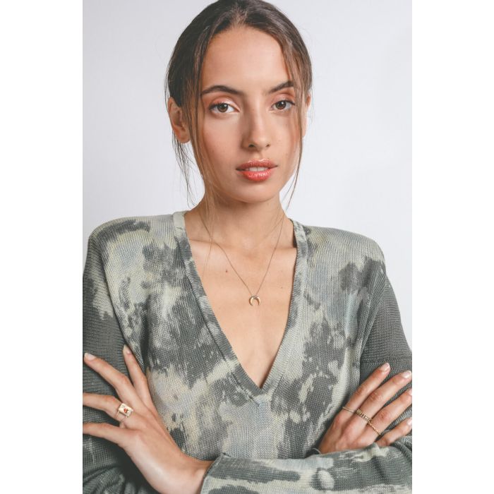 Feidt Collier Petite Corne Lune – Or Blanc 9k Saphirs Grey