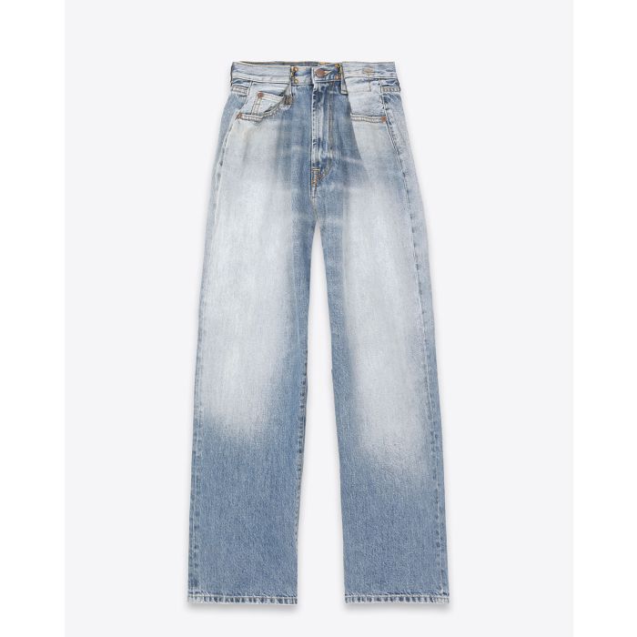 Jeans droit bleu ciel à resserrer avec des crochets soit taille haute soit Boyfriend Fold over jean Irving blue r13 Denim 