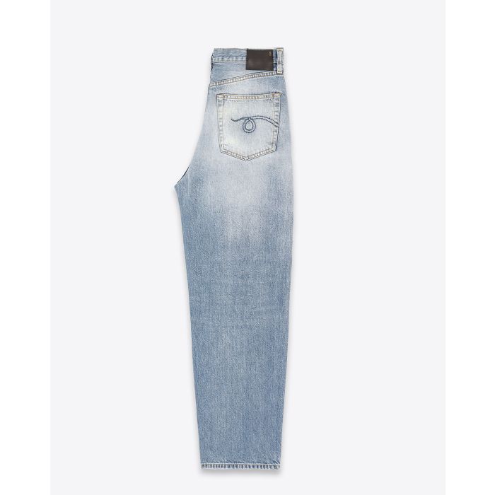 Jeans droit bleu ciel à resserrer avec des crochets soit taille haute soit Boyfriend Fold over jean Irving blue r13 Denim 