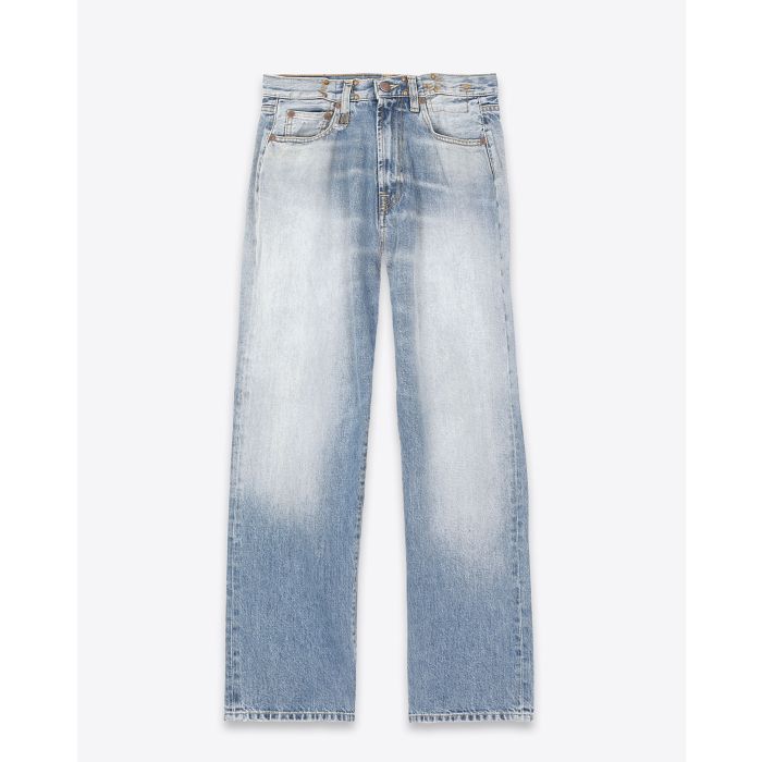 Jeans droit bleu ciel à resserrer avec des crochets soit taille haute soit Boyfriend Fold over jean Irving blue r13 Denim