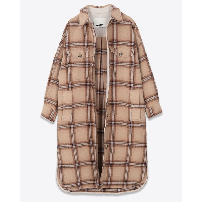 Isabel Marant Etoile Manteau Fontizia Camel à carreaux. Face ouvert.