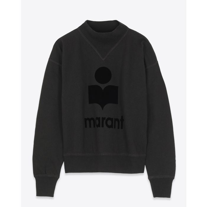 Sweat-shirt col montant noir logo velours noir Moby Isabel Marant Etoile. Face. 
