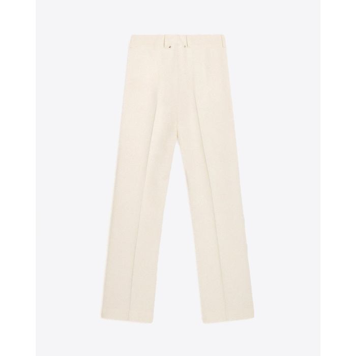 Pantalon droit fluide en viscose et laine écru Melissa Golden Goose. Vu de dos. Détail des petites étoiles en métal argenté.