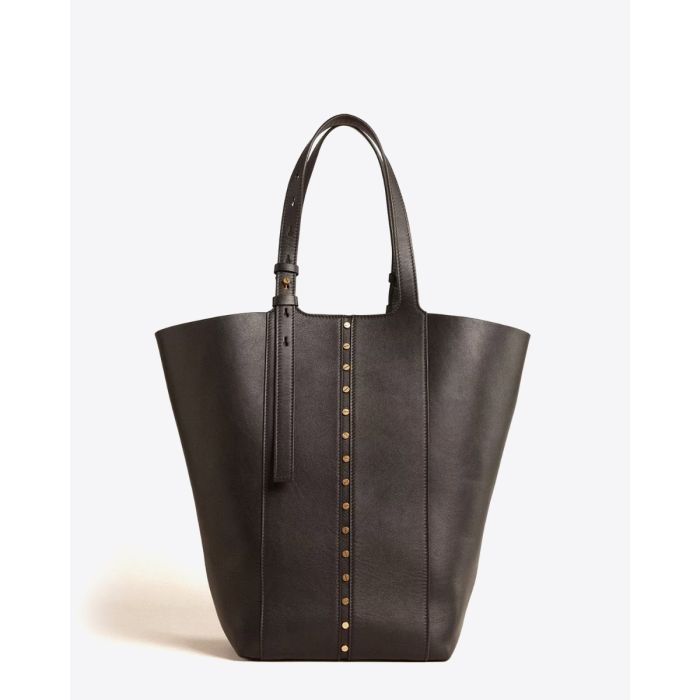 Sac shopping 24/7 Nord Sud Golden Goose en cuir noir. Vue de face côtés ouverts.