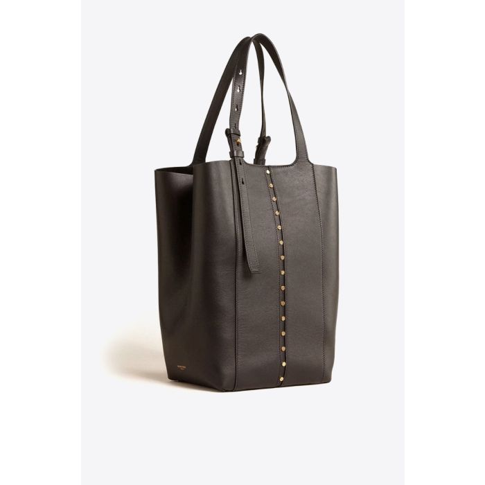 Sac shopping 24/7 Nord Sud Golden Goose en cuir noir. Vue de profil.