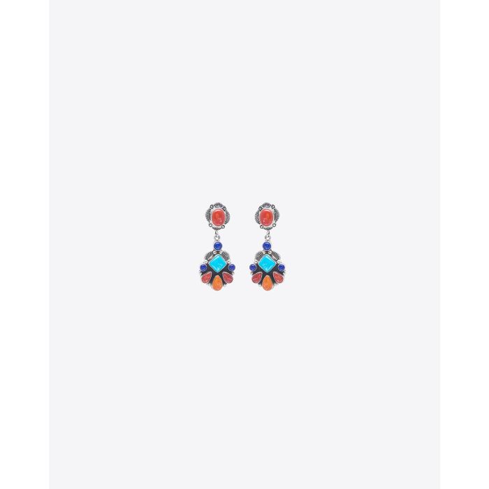 Harpo BO Boutons Navajo - Corail Spondylus Perles Multico  