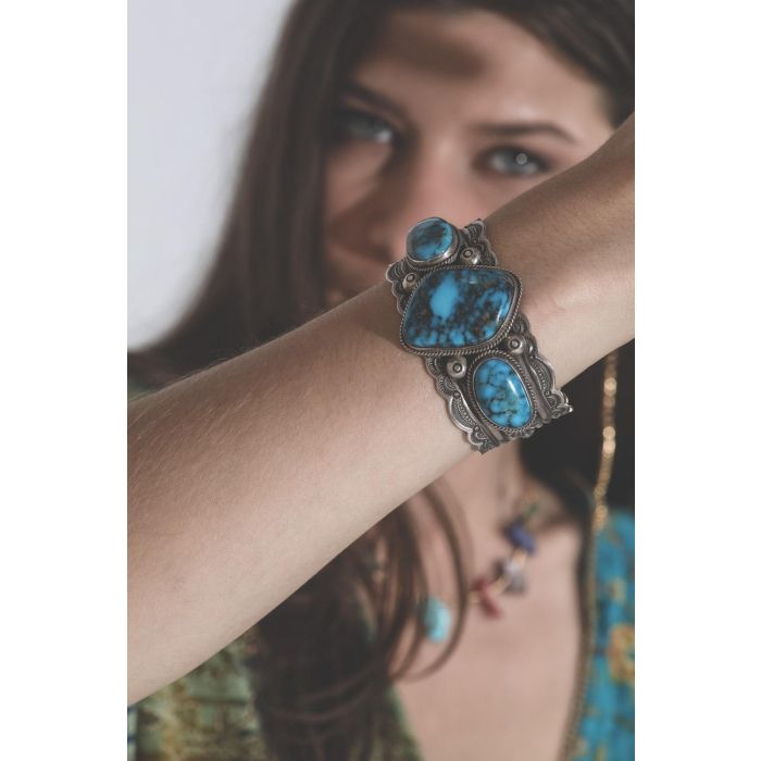 Harpo Bracelet manchette 3 Turquoises Blue Thunder BRBT