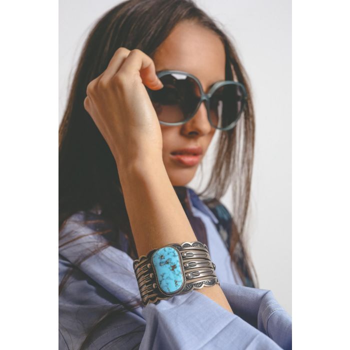 Manchette en argent grosse turquoise Harpo Paris
