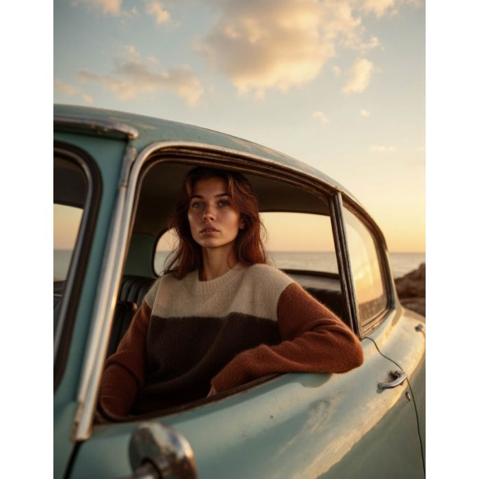 Pull Madeline Isabel Marant Etoile en laine et mohair Rust. Creation artistique réalisée avec l'IA.