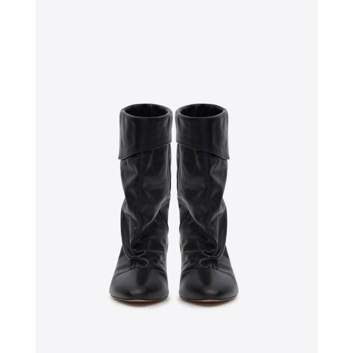Boots Dalby Isabel Marant en cuir noir lisse. Face.