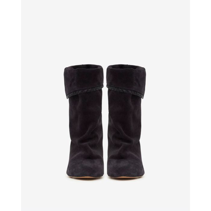 Boots Dalby Isabel Marant en cuir suédé noir délavé. Face.