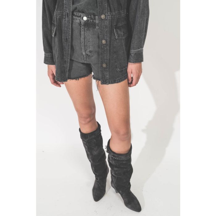 Bottes Elita Isabel Marant en cuir suédé drapé noir délavé. Vue de haut.