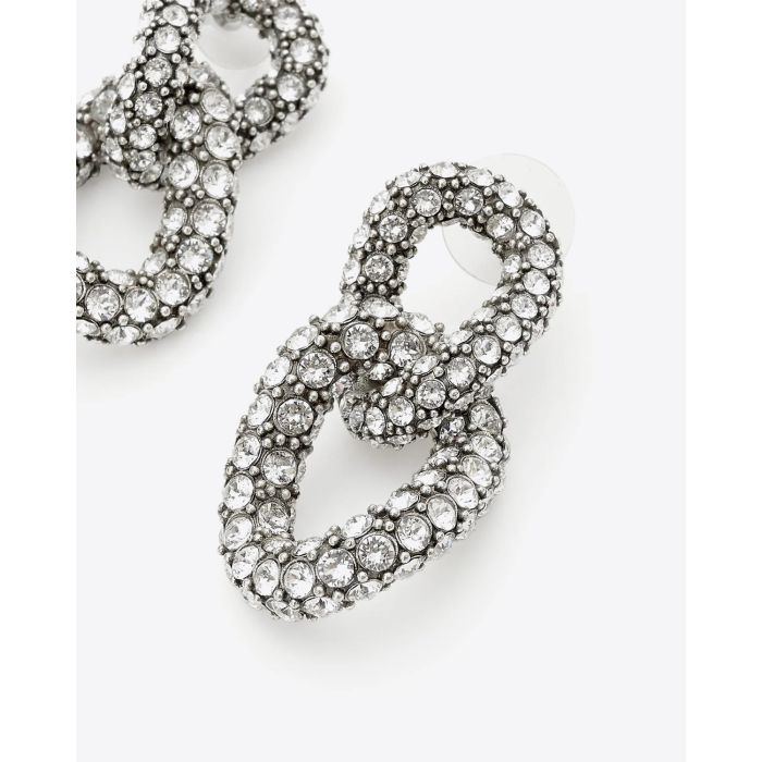 Boucles d'Oreilles pendantes Funky Ring Double Isabel Marant en Métal Argenté et Strass.