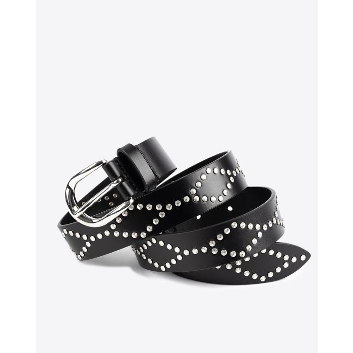 Ceinture en cuir noir clouté argenté Liliana Isabel Marant. Détail des clous argentés.