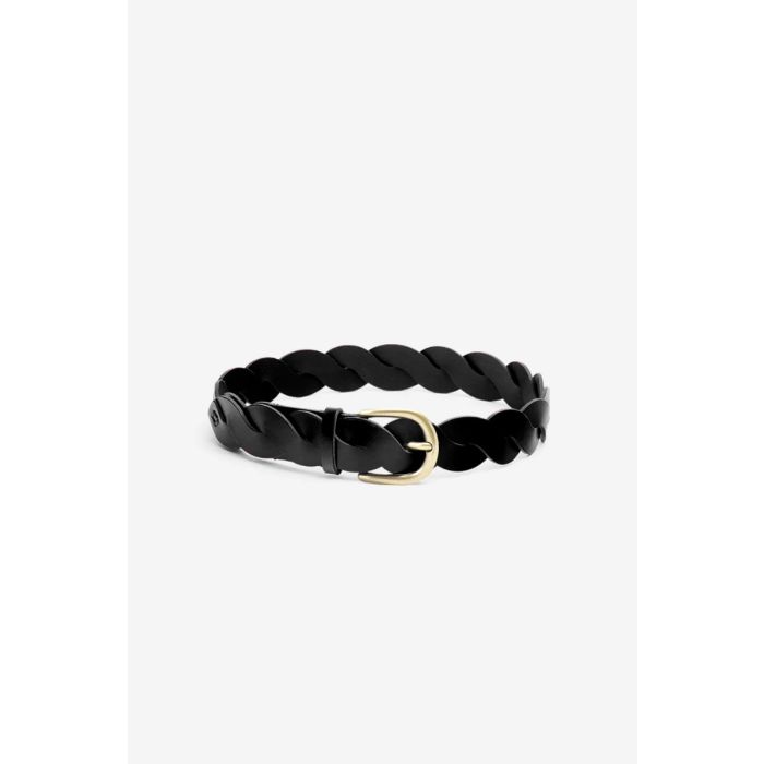 Ceinture Zigza Isabel Marant en cuir noir tressé. Face.