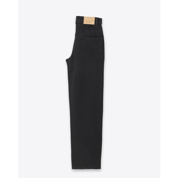 Jean Jenny Isabel Marant Etoile fluide en denim noir. Coupe droite classique Regular. Profil.