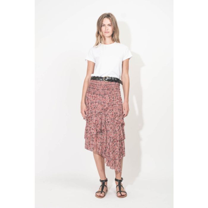 Jupe Brigitte Isabel Marant Etoile en viscose imprimé Rust. Portée de face.