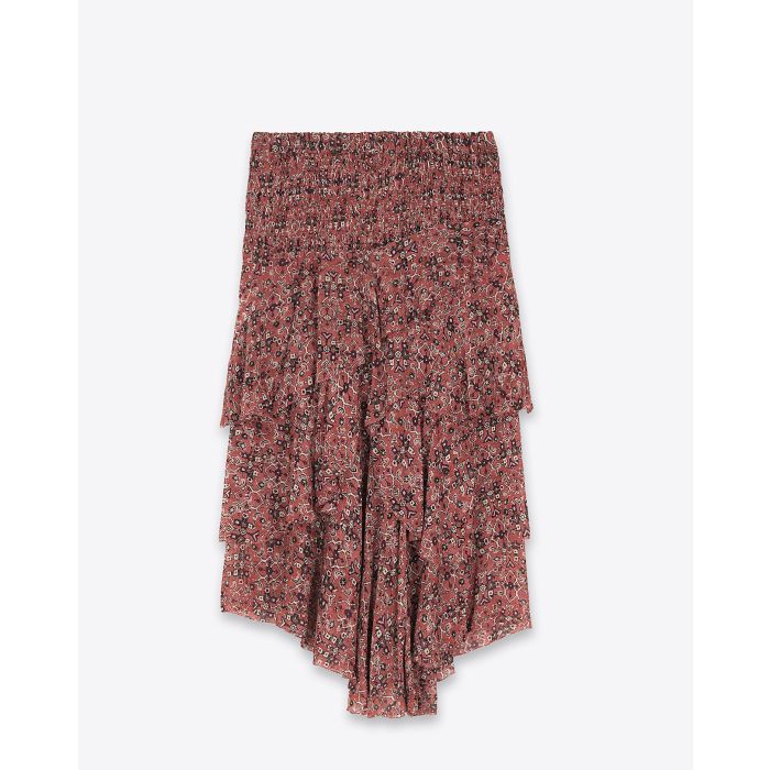 Jupe midi à volants Brigitte Isabel Marant Etoile en viscose imprimé Rust. Dos.