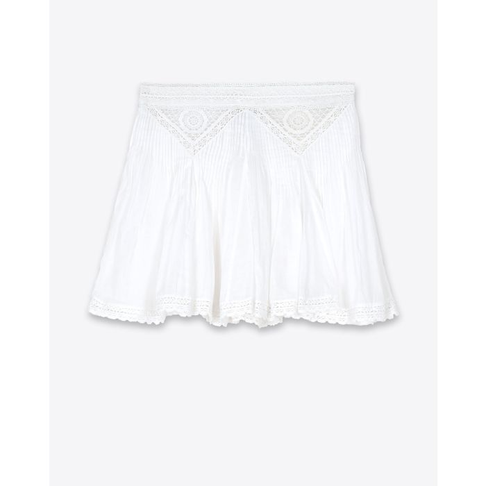 Jupe courte Goldie Isabel Marant Etoile en voile de coton et dentelle blanche. Dos.