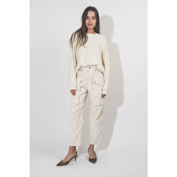 Pantalon large taille haute avec poches Cargo en toile écrue Jannick Isabel Marant Etoile.