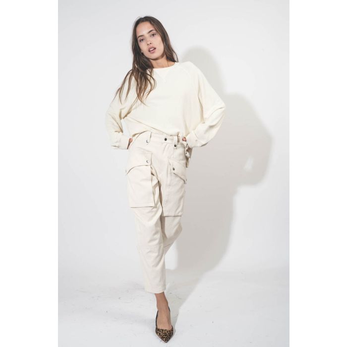 Pantalon large taille haute avec poches Cargo en toile écrue Jannick Isabel Marant Etoile.
