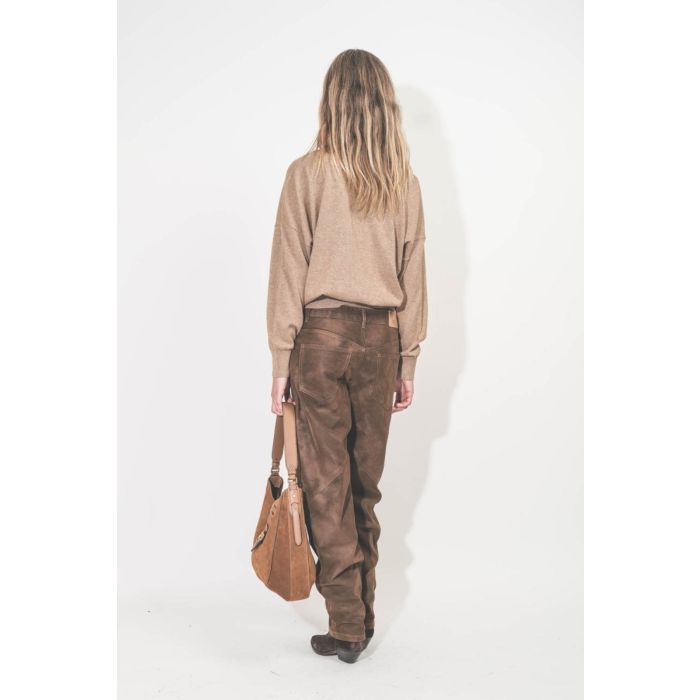 Pull Marisans Isabel Marant Etoile en coton et laine beige logo écru. Porté de dos.