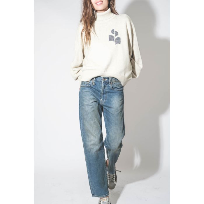 Pull col roulé gris clair logo argent Nash Isabel Marant Etoile. Détail du logo "MARANT" en argent. 