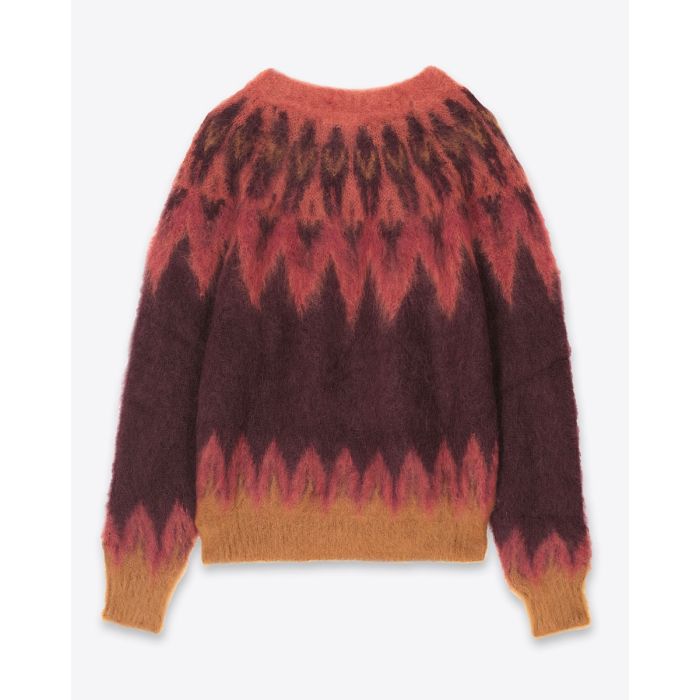 Pull Natania Isabel Marant Etoile en laine et mohair à motif Fair Isle bordeaux. Vue de dos.