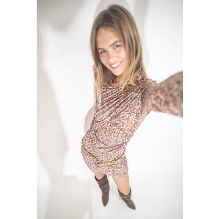 Robe Denise Isabel Marant Etoile en jersey drapé imprimé Rust. Vue de haut.