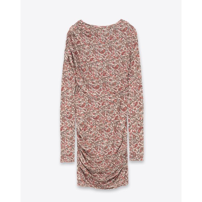 Robe courte manches longues Denise Isabel Marant Etoile en jersey drapé imprimé Rust. Dos. 