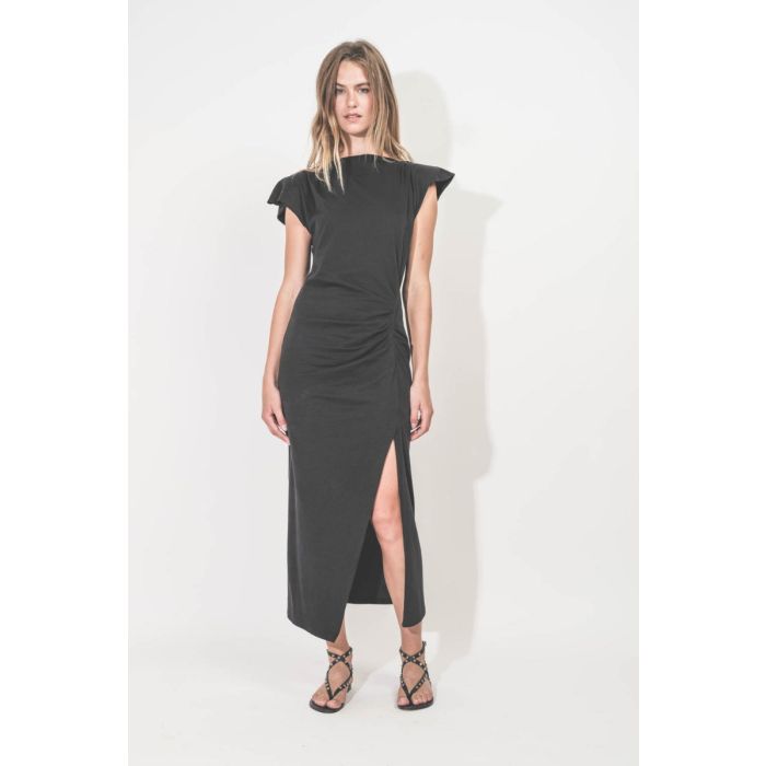 Robe Nadela Isabel Marant Etoile en jersey de coton noir. Portée de face.