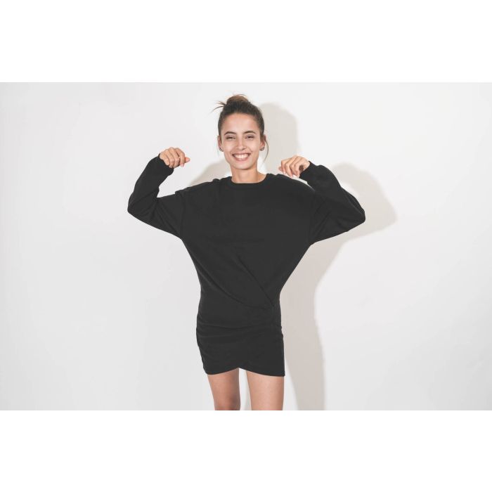 Robe courte manches longues en sweat noir Pipper Isabel Marant Etoile. Détail des manches chauve-souris.