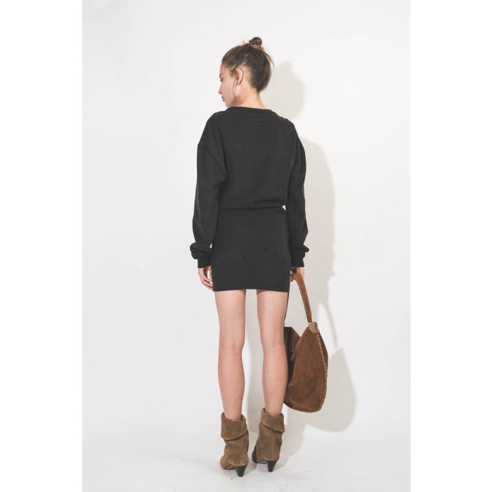 Robe courte manches longues en sweat noir Pipper Isabel Marant Etoile. Porté de dos;