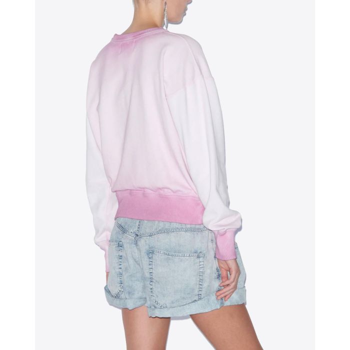 Sweat-shirt col rond manches longues tie and dye lilas logo Marant Mobyli Isabel Marant Etoile. Porté de dos.