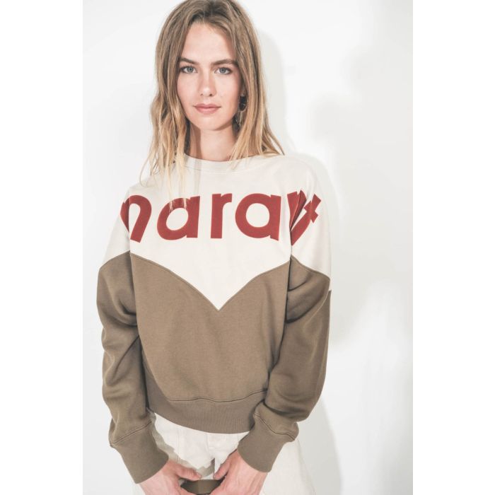 Sweatshirt Houston Isabel Marant Etoile à logo Marant écru, kaki foncé. Porté de face.