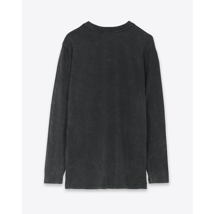 Tee-shirt manches longues en coton noir délavé imprimé placé représentant un regard et logo Marant Martine Isabel Marant Etoile. Dos uni.