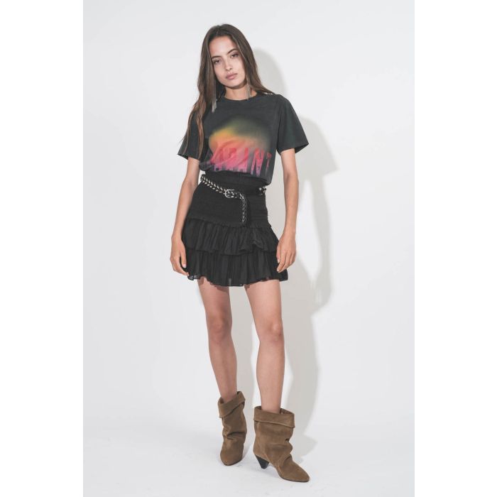 Tee-shirt manches courtes noir imprimé logo Marant 100% coton Zewel Isabel Marant Etoile. Porté de face.