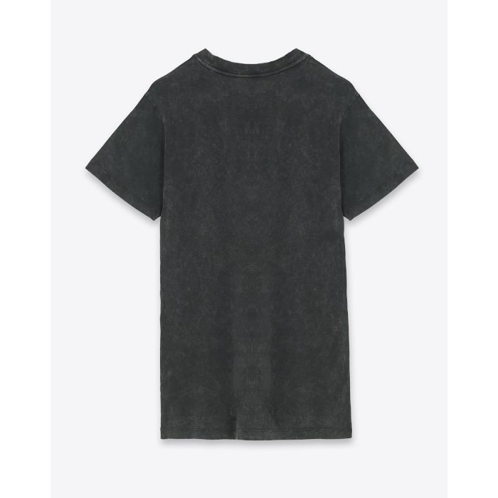 Tee-shirt manches courtes en coton noir délavé imprimé placé représentant un regard avec logo "Marant" Zoeline Isabel Marant Etoile. Dos uni.