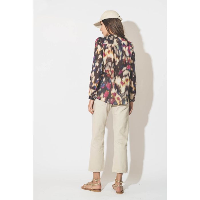 Blouse en voile de coton imprimé Tie and Dye Maria Isabel Marant Etoile. Porté de dos.