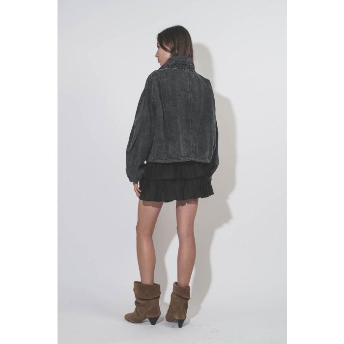 Veste forme blouson tissu fluide en Lyocell noir délavé Plume Isabel Marant Etoile. Dos.