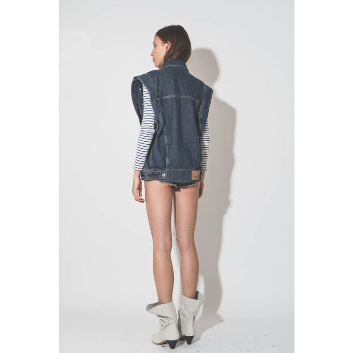 Veste en jean bleu épaulée manches longues amovibles Harmon Isabel Marant Etoile. Porté sans les manches de dos.