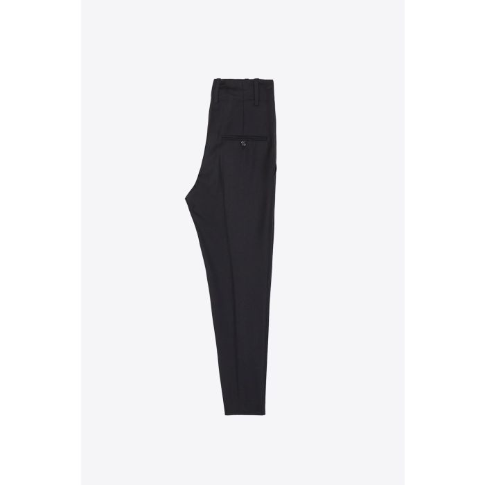 Pantalon esprit masculin en laine froide noir Noah Isabel Marant vestiaire. Profil. Détail des poches passepoilées à l'arrière fermées avec un bouton.  